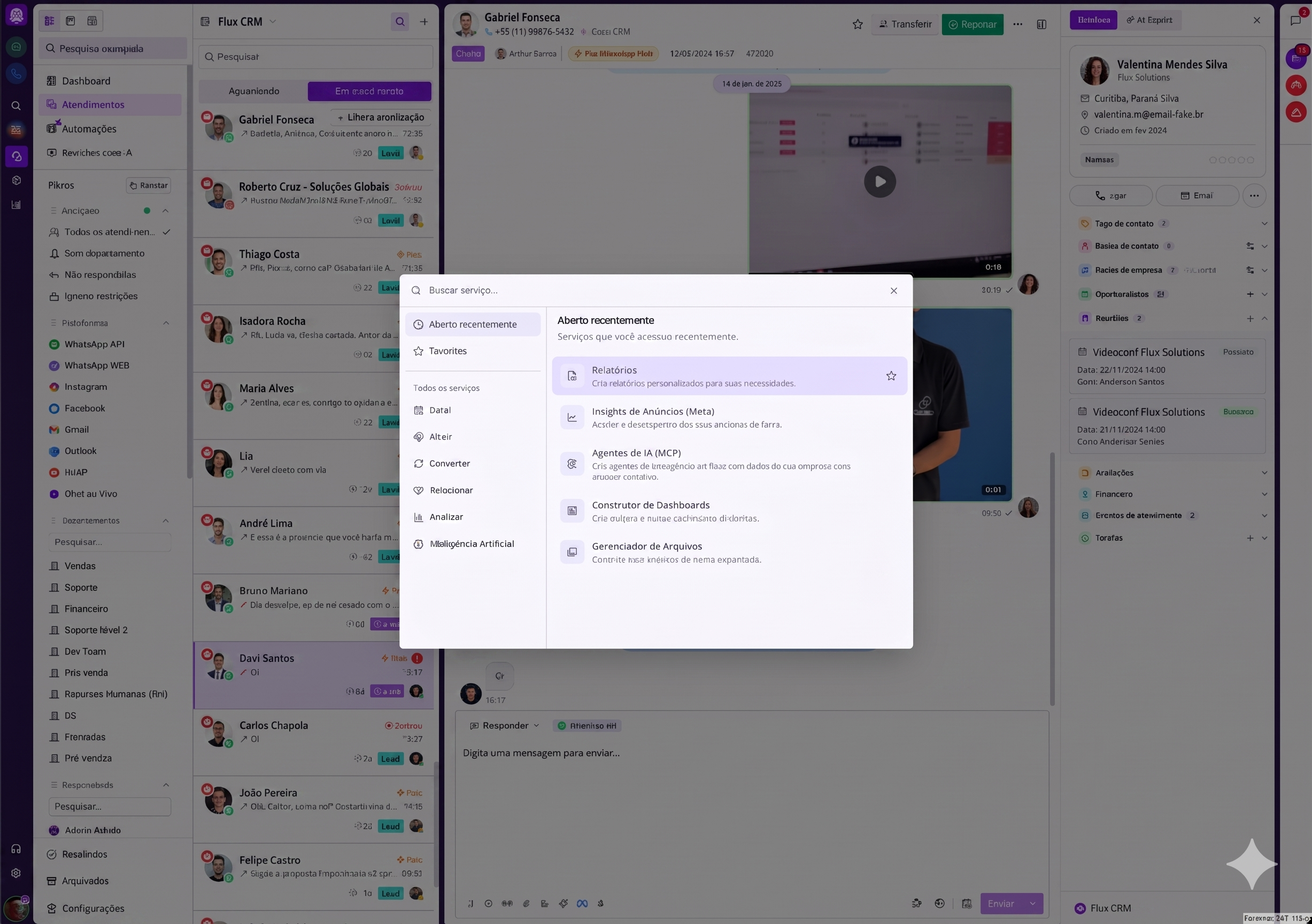 App launcher do SprintHub V2 com busca rápida por serviço